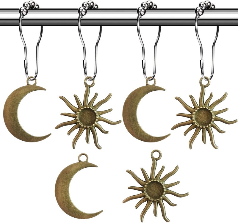 Aimoye Sun Moon Celestial Shower Curtain Hooks Rings - Mid Century Abstract Boho Shower Curtain Hooks, Minimalist Vintage Cute Shower Hooks,Chic Mystic Fantasy Goth Nature Bathroom Decor - Image 1